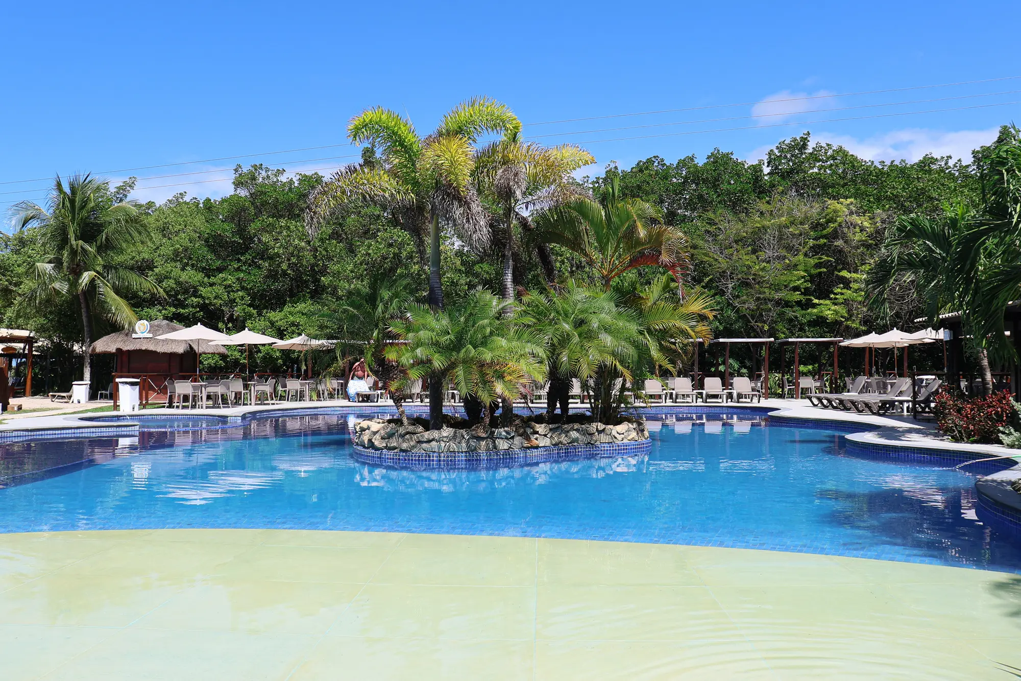 Piscina com ilha de palmeiras no Pontal do Maragogi